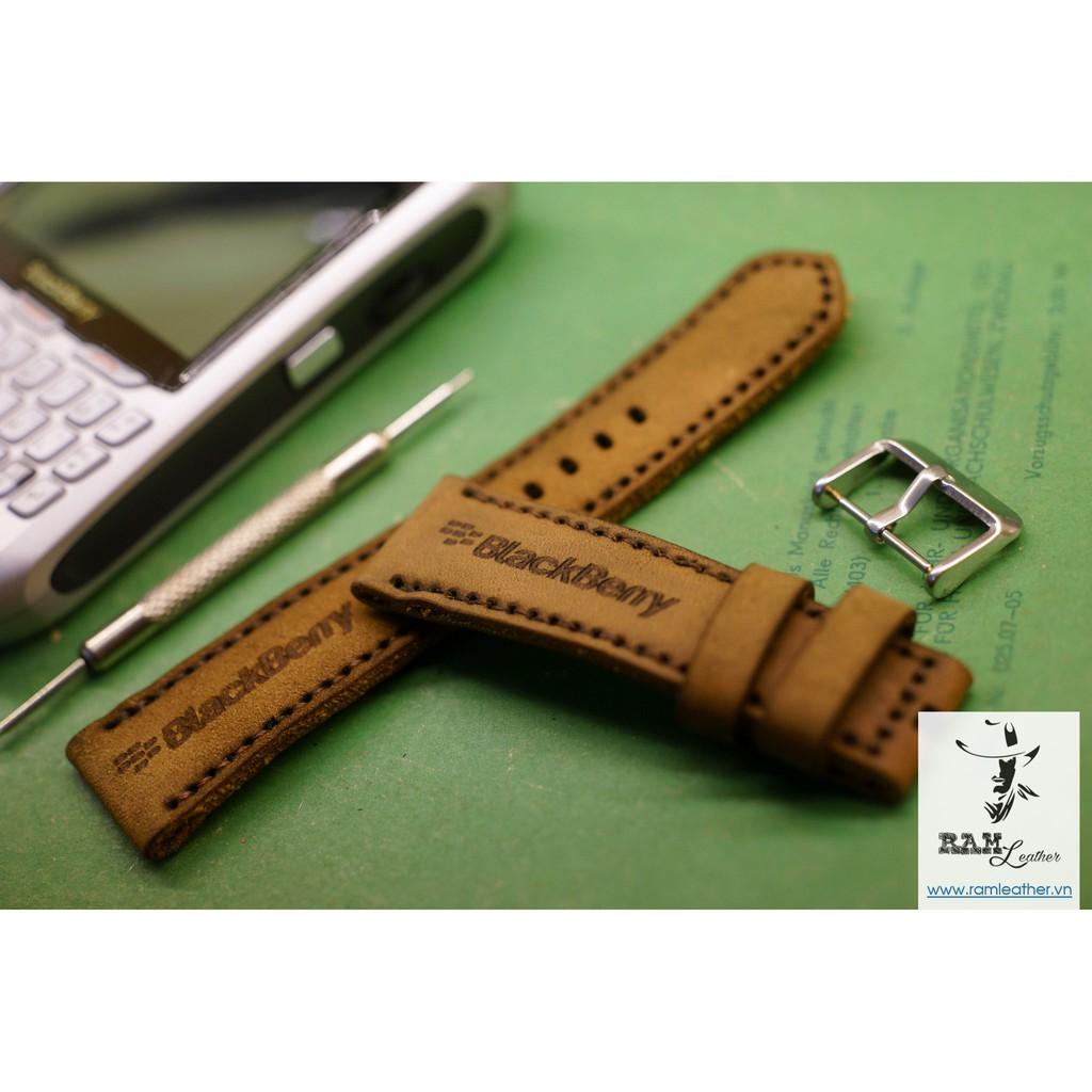 DÂY ĐỒNG HỒ DA BÒ THẬT NÂU ĐẤT - RAM BLACKBERRY SN - RAM LEATHER -ĐỦ SIZE