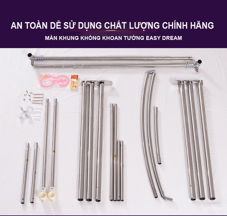 Màn Khung thu gọn không khoan tường cao cấp EASY DREAM -Mùng ngủ thu xếp gọn đầu giường chống muỗi đẹp kiểu coong chúa