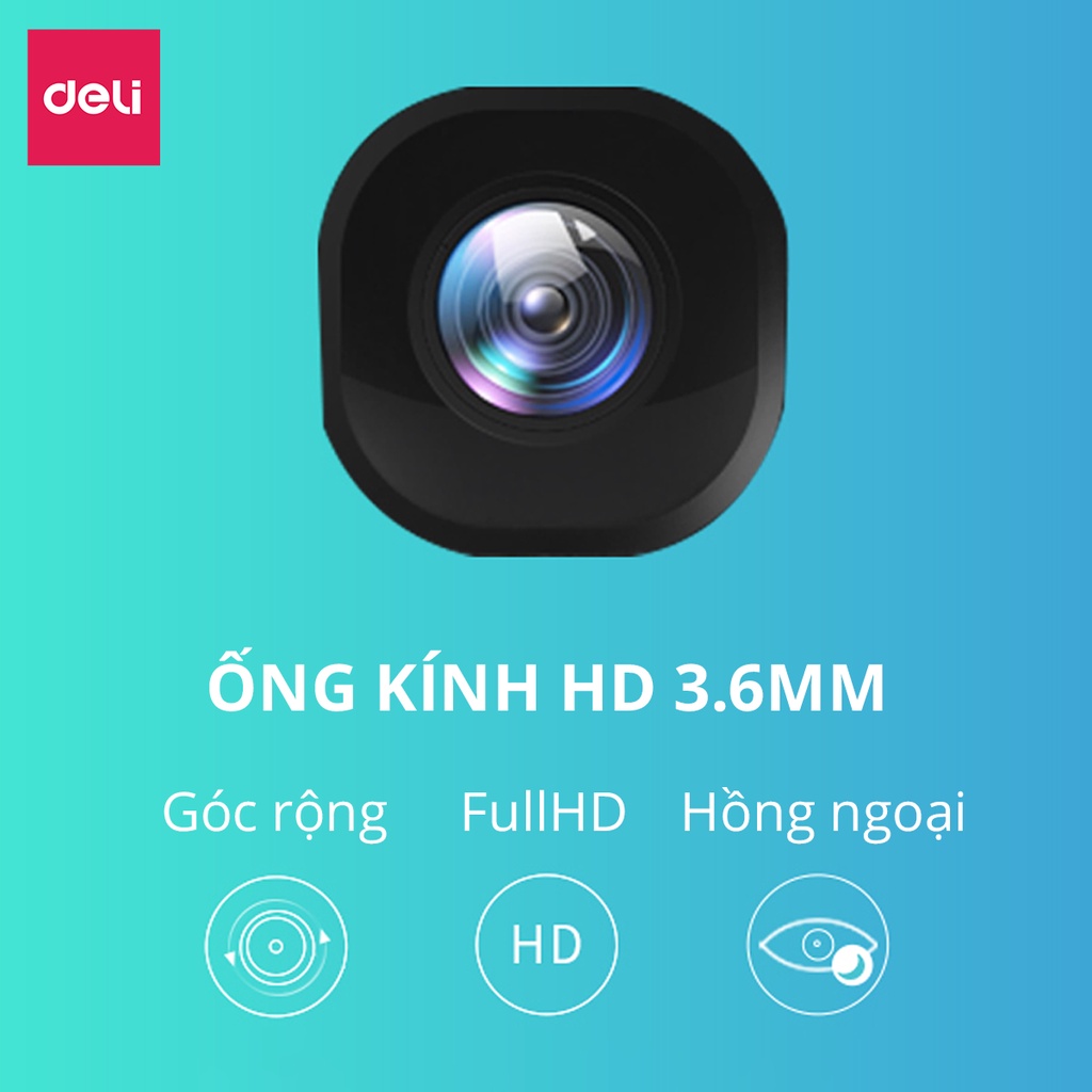 Camera Wifi IP Ngoài Trời Chống Nước PTZ Deli Full HD 1080P Xoay 360 Độ ES103 - Xem Đêm Có Màu - Đàm Thoại Hai Chiều Phát Hiện Chuyển Động - Hàng Chính Hãng - Phù Hợp Giám Sát An Ninh Gia Đình, Công Sở, Trường Học