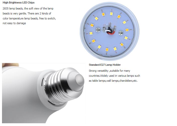 Bóng đèn led 3 màu 12W, đèn led 3 màu ánh sáng thay đổi