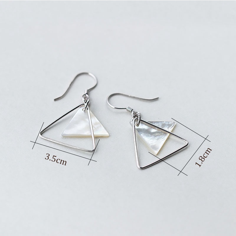 Khuyên Tai Bạc S925, Khuyên Tai Nữ Đi Biển Bạc Thật Không Rỉ, Bông Tai Bạc Nữ Đính Đá Xà Cừ Hình Tam Giác Trẻ Trung Hiện Đại - B2816 - Bảo Ngọc Jewelry