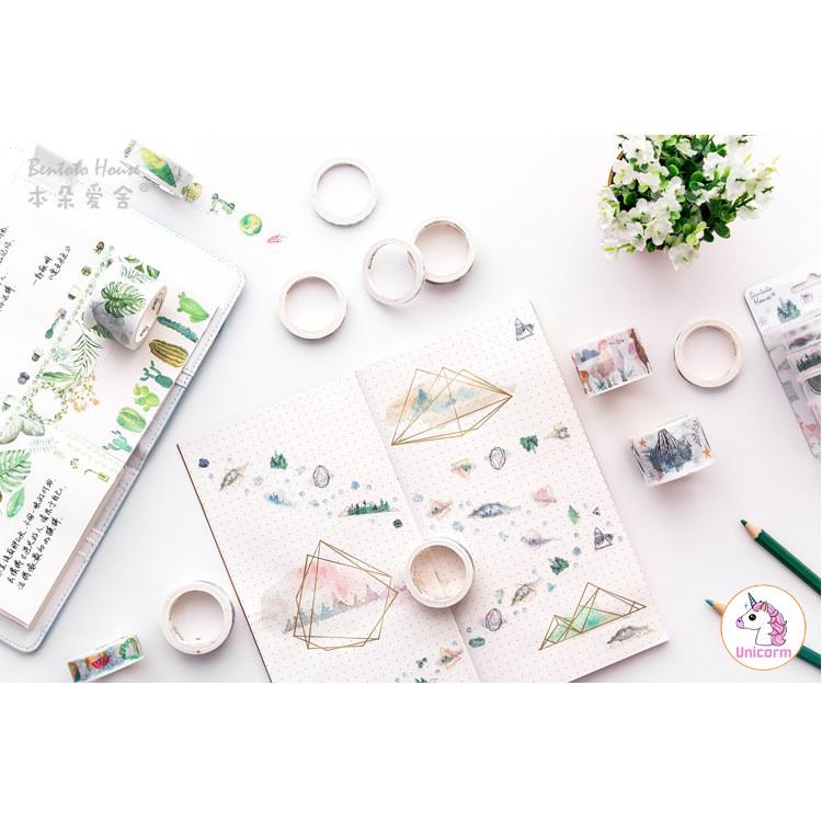 Set 10 Cuộn băng dính Băng Keo Washi Tape Trang Trí Planner Nhiều Chủ Đề