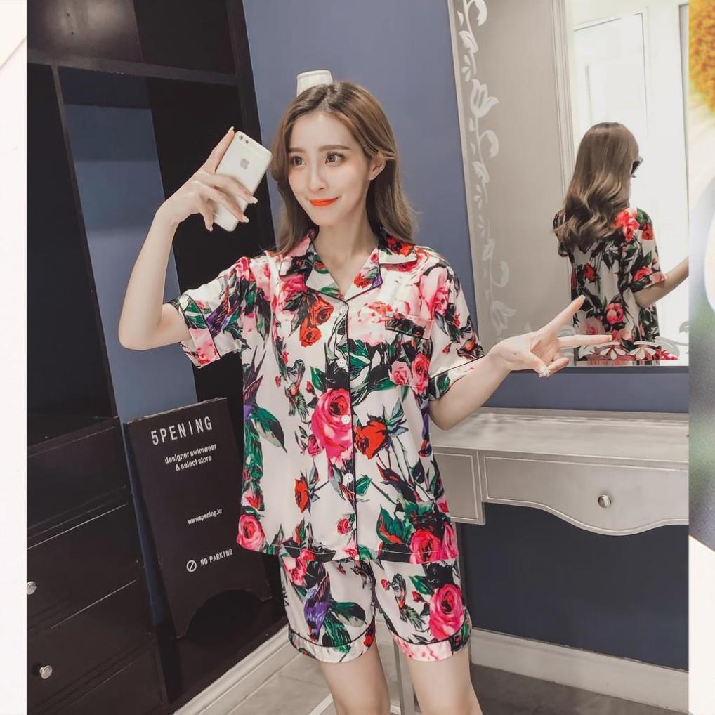 Đồ bộ pijama nữ quần đùi - đồ bộ mặc nhà đùi lụa satin mềm mịn, xinh xắn B60