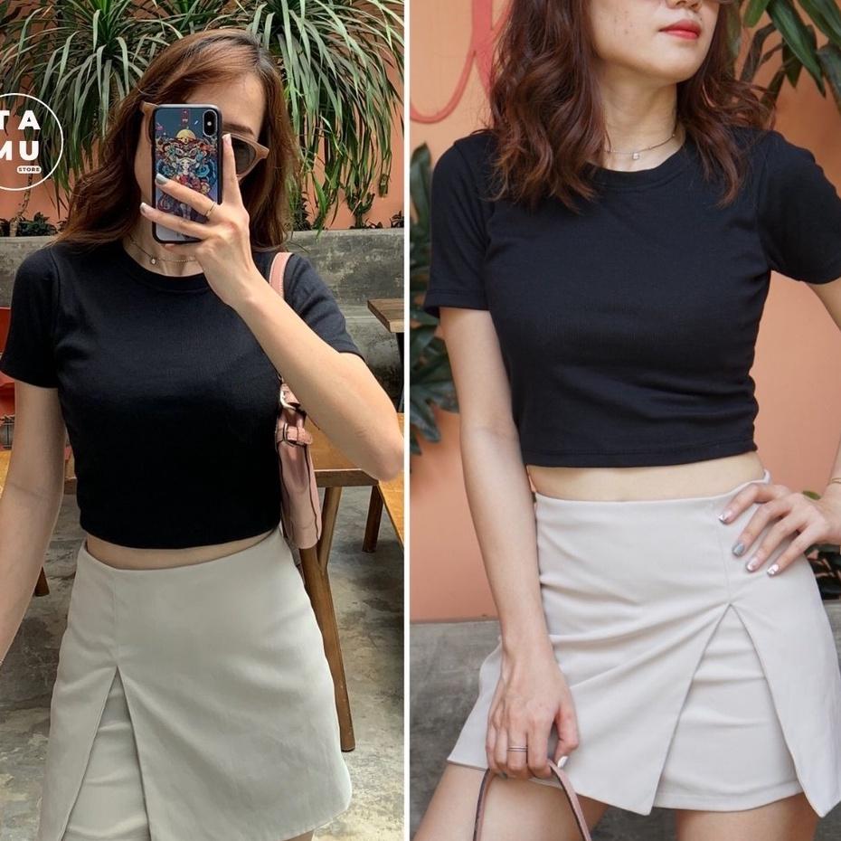 Áo croptop nữ ôm cổ tròn basicvải mềm êm đẹp - A0118