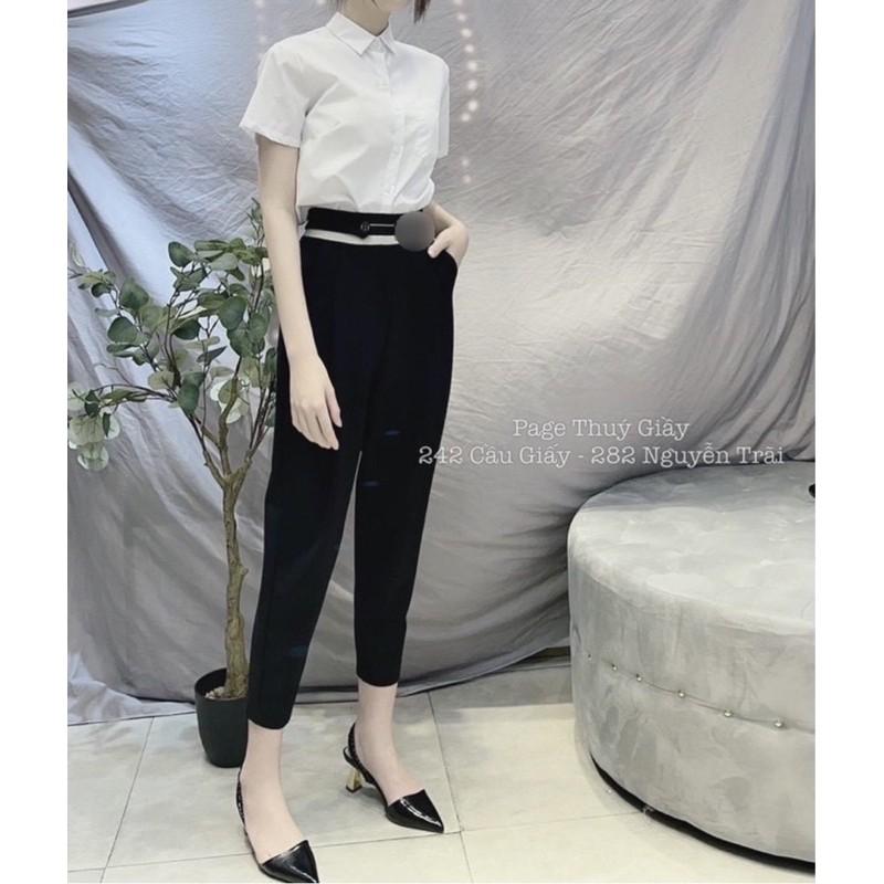 Quần baggy nữ phối cúc cạp chữ chất vải umi Hàn cao cấp