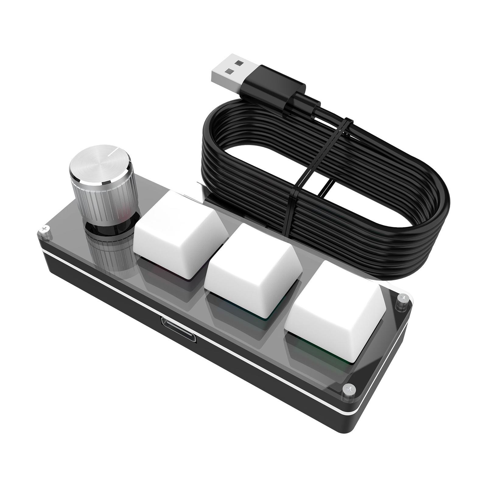 3-Key Small Keypad Mini Keyboard with Knob Keycaps for Programming Drawing