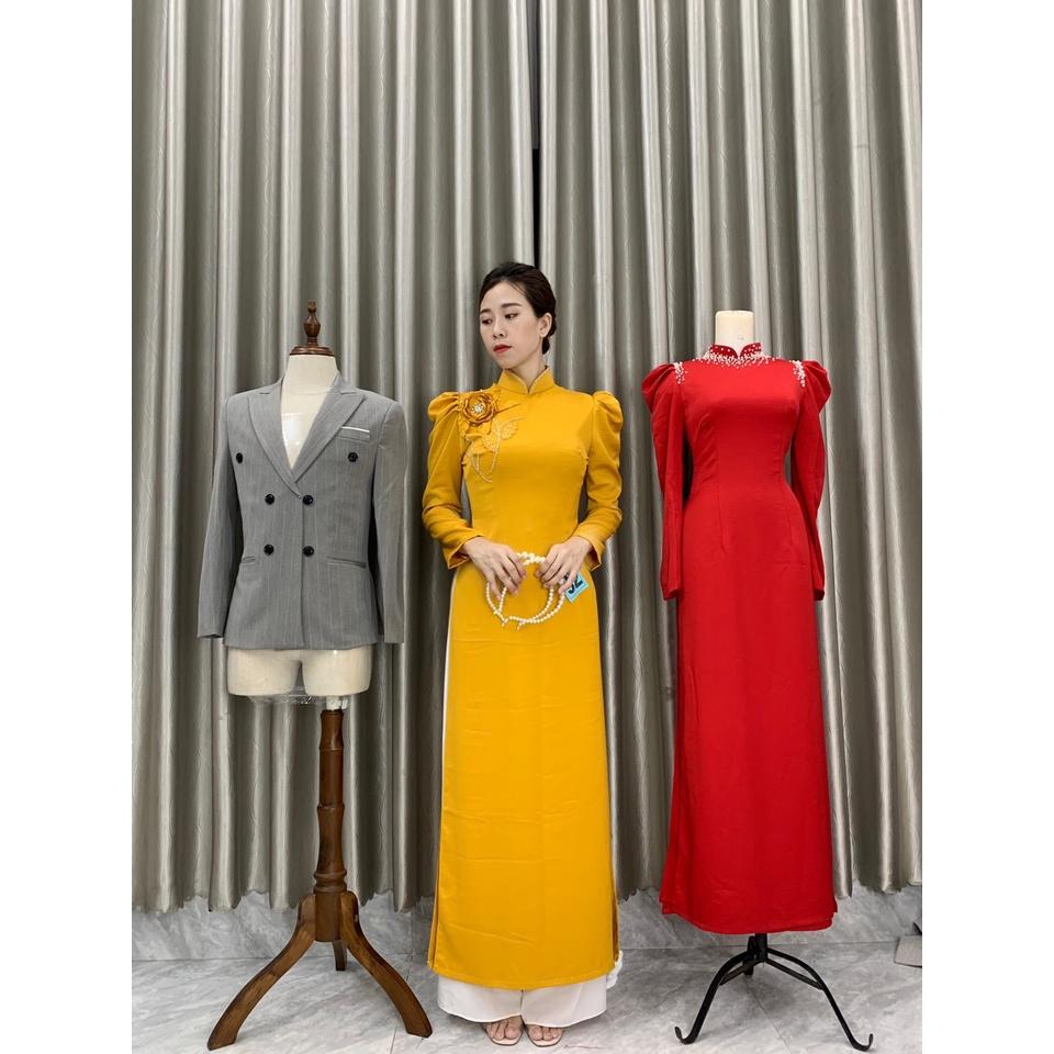 Áo dài tây thi xinh_thiết kế tông vàng xinh