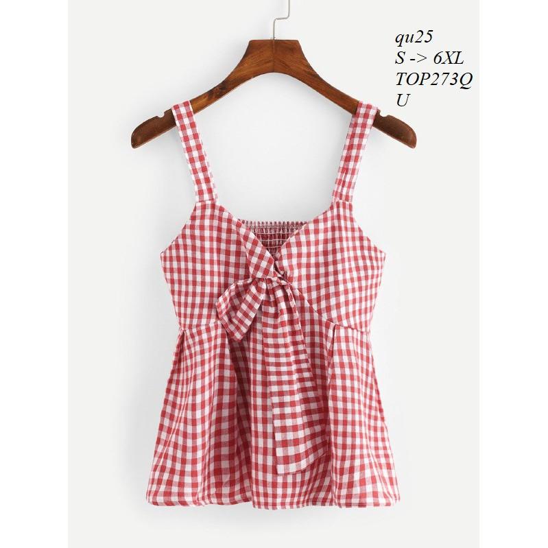 TOP203 ÁO HAI DÂY SỌC CARO