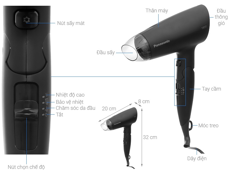 Máy sấy tóc Panasonic EH-ND37-K645 - 1800W - HÀNG CHÍNH HÃNG
