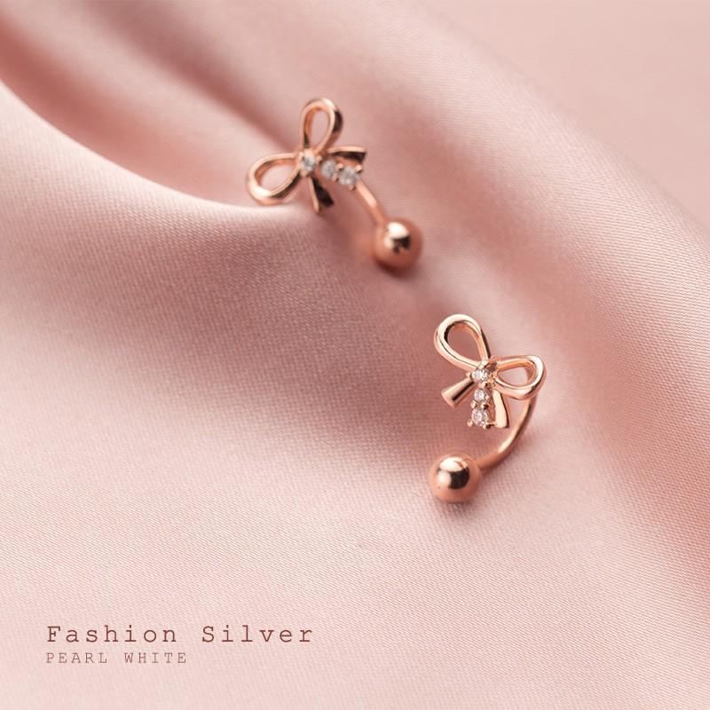 Khuyên tai bạc Ý s925 khảm hình nơ rỗng xinh tươi G6467 - AROCH Jewelry