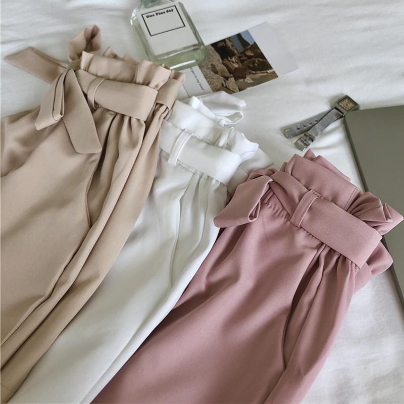TIGENA Mùa Hè 2021 Thun Cao Cấp Quần Short Nữ Phong Cách Hàn Quốc Nơ Dễ Thương Dây Quần Short Nữ Ngắn Quần Nữ Đen màu Hồng