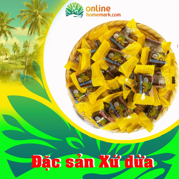 Kẹo chuối tươi Thanh Bình - Túi Zip 500g - nguyên chất, có cốt dừa, mềm dẻo, thơm đậm vị chuối - Đặc Sản Bến Tre