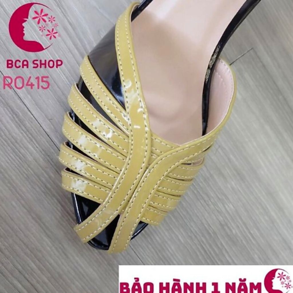 Giày cao gót nữ 7p RO415 ROSATA tại BCASHOP giày chuẩn khiêu vũ, phối màu sành điệu và thời trang - màu đen phối vàng