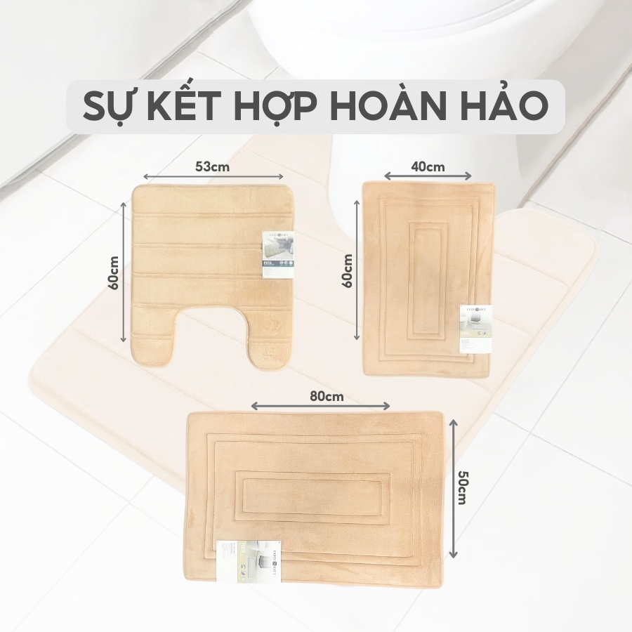 Thảm lót sàn toilet Jean Perry memory foam thấm hút nhanh khô 53x60cm