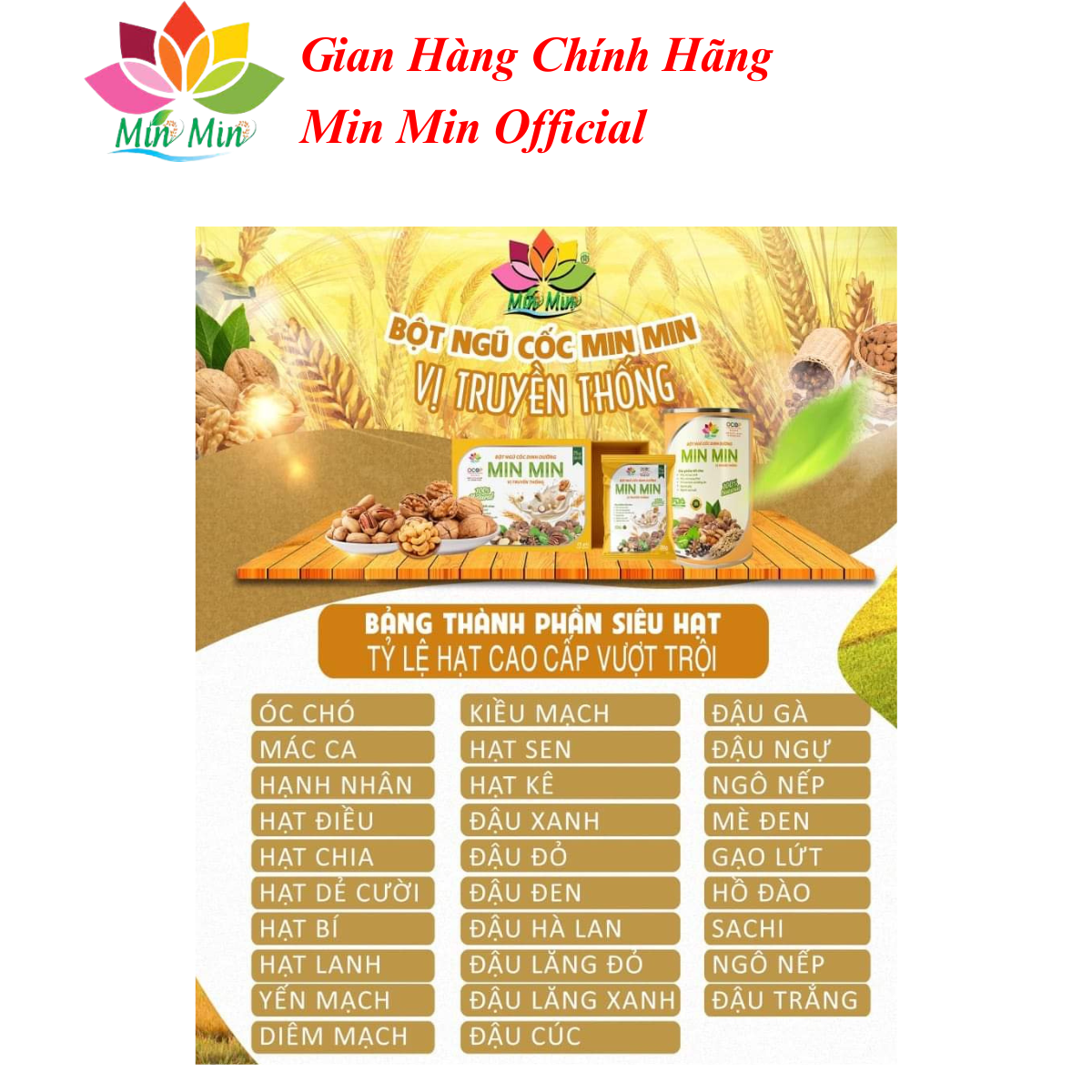 Ngũ Cốc Lợi Sữa Cao Cấp Min Min 29 Hạt - Ngũ Cốc Dinh Dưỡng Mẹ Bầu Dạng Gói 1 hộp 25 gói x20gam