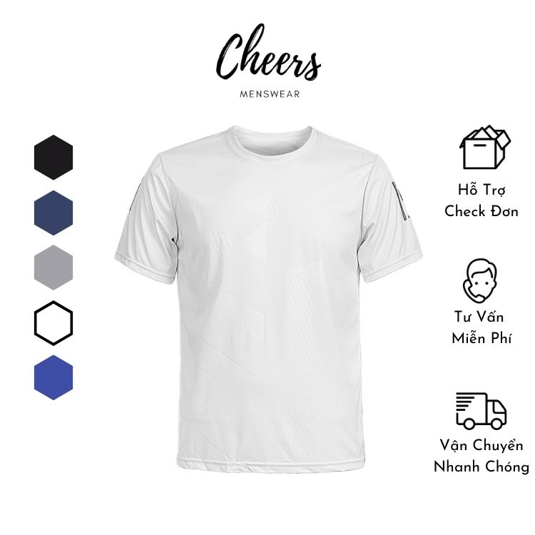 Áo thể thao nam ngắn tay-Áo Thun thể thao nam cổ tròn Cheers chất Thun Lạnh Thoáng mát, Co dãn tốt, dập vân thời trang