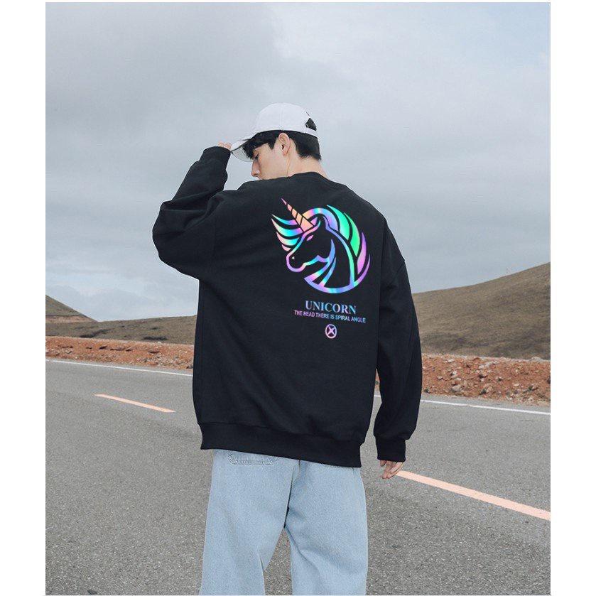 Áo Sweater Unicorn Rainbow Phản Quang 7 Màu, Aó Nỉ Dài Tay Nam Nữ Cá Tính Unisex Form Rộng