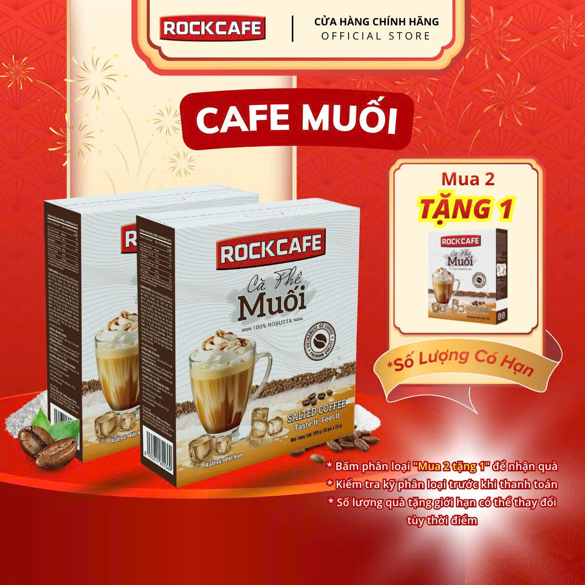 [MUA 2 TẶNG 1] Cà Phê Muối Hòa Tan - RockCafe - Cà Phê Muối Robusta - 10 gói.hộp