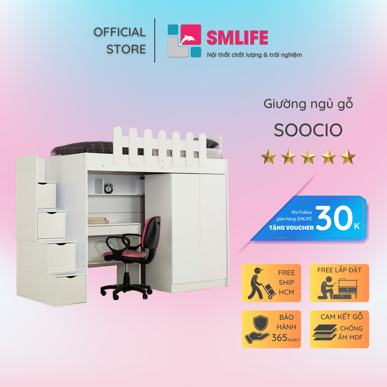 Giường tầng cho bé thiết kế linh hoạt SMIFE Soocio