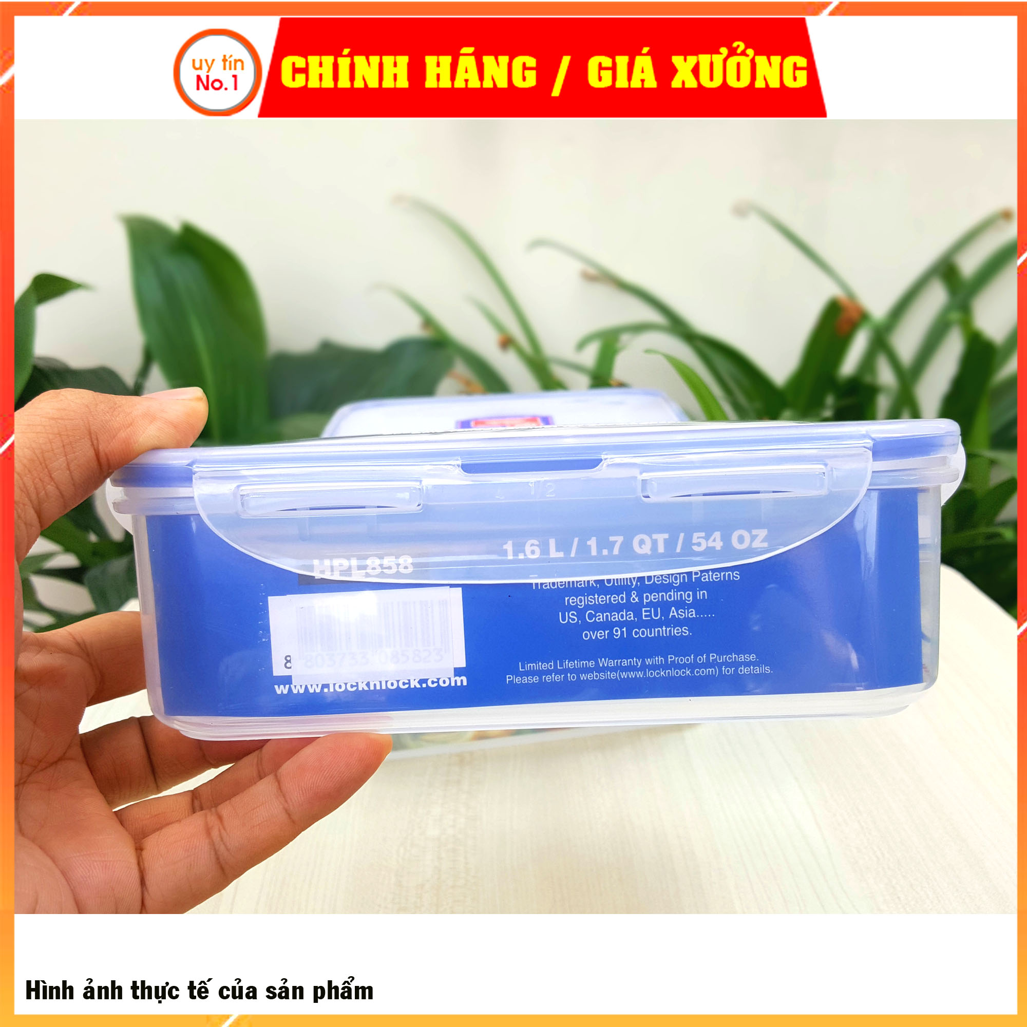 Hộp nhựa đựng thực phẩm Lock&Lock chính hãng HPL858 1,6L hình vuông