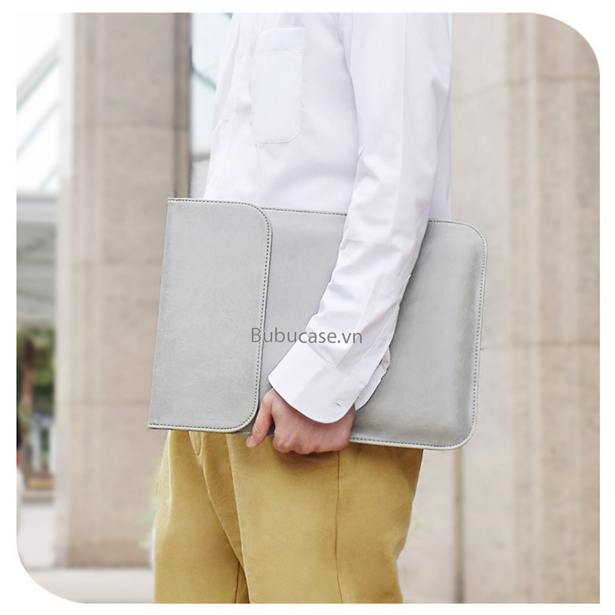 Túi Laptop Da Trơn 1 Ngăn Chống Thấm Miệng Đứng - Kháng Nước - Da Mềm - Sang Trọng