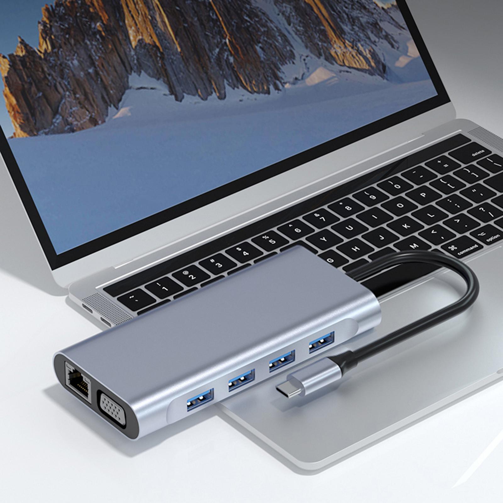 11 in 1 USB C Hub 4 USB 3.0 Ports SD TF Card Reader for MacBook Pro XPS