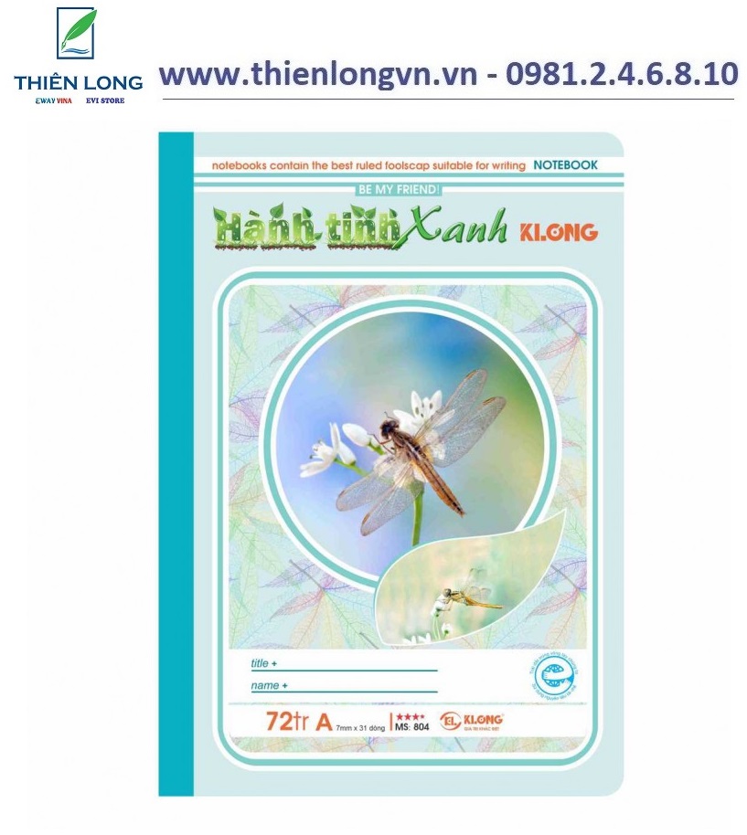 Lốc 5 quyển vở kẻ ngang Hành tinh Xanh - 72 trang; Klong 804