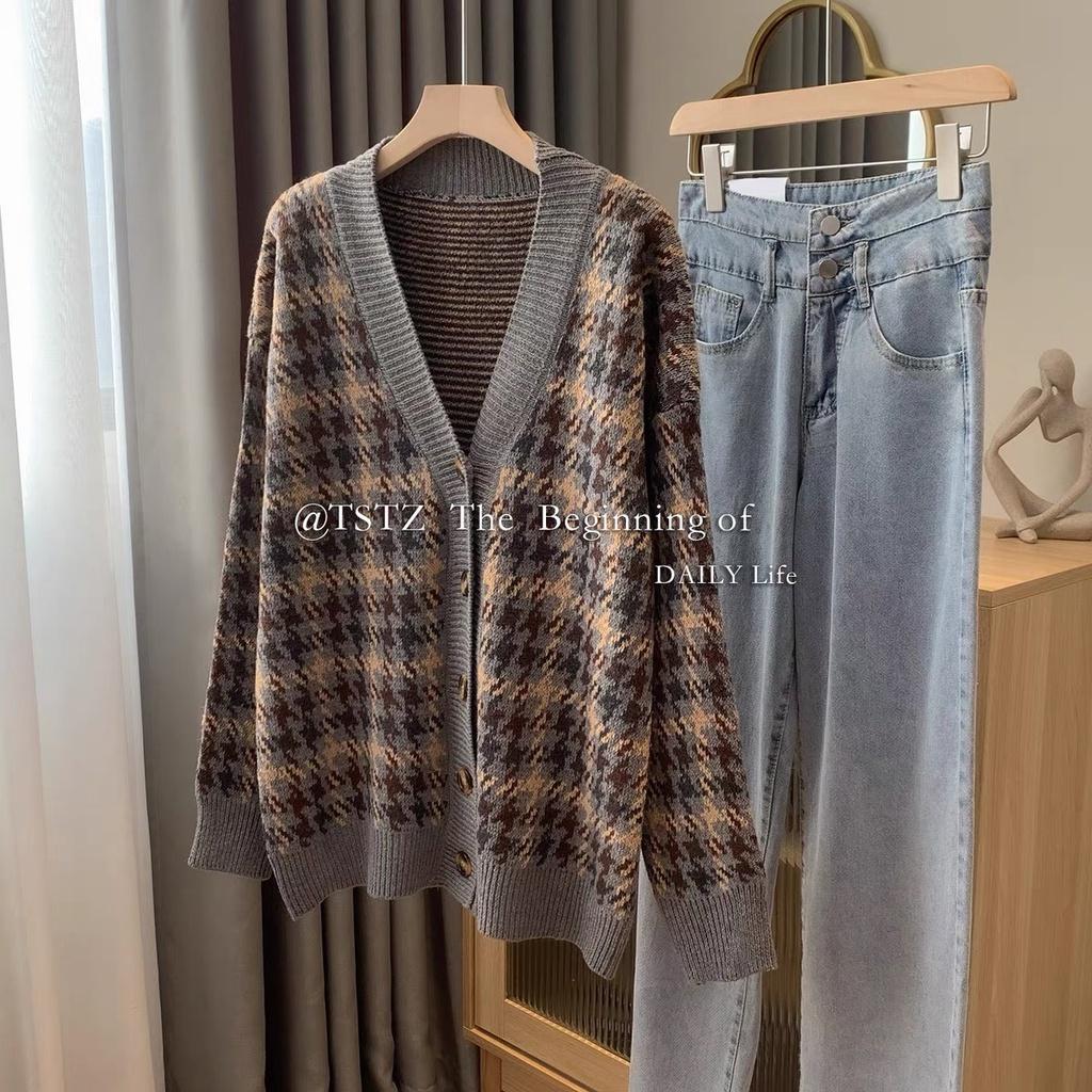 Áo cardigan len Áo cadigan khoác len nữ dệt kim form rộng cổ V phong cách Hàn Quốc ulzzang