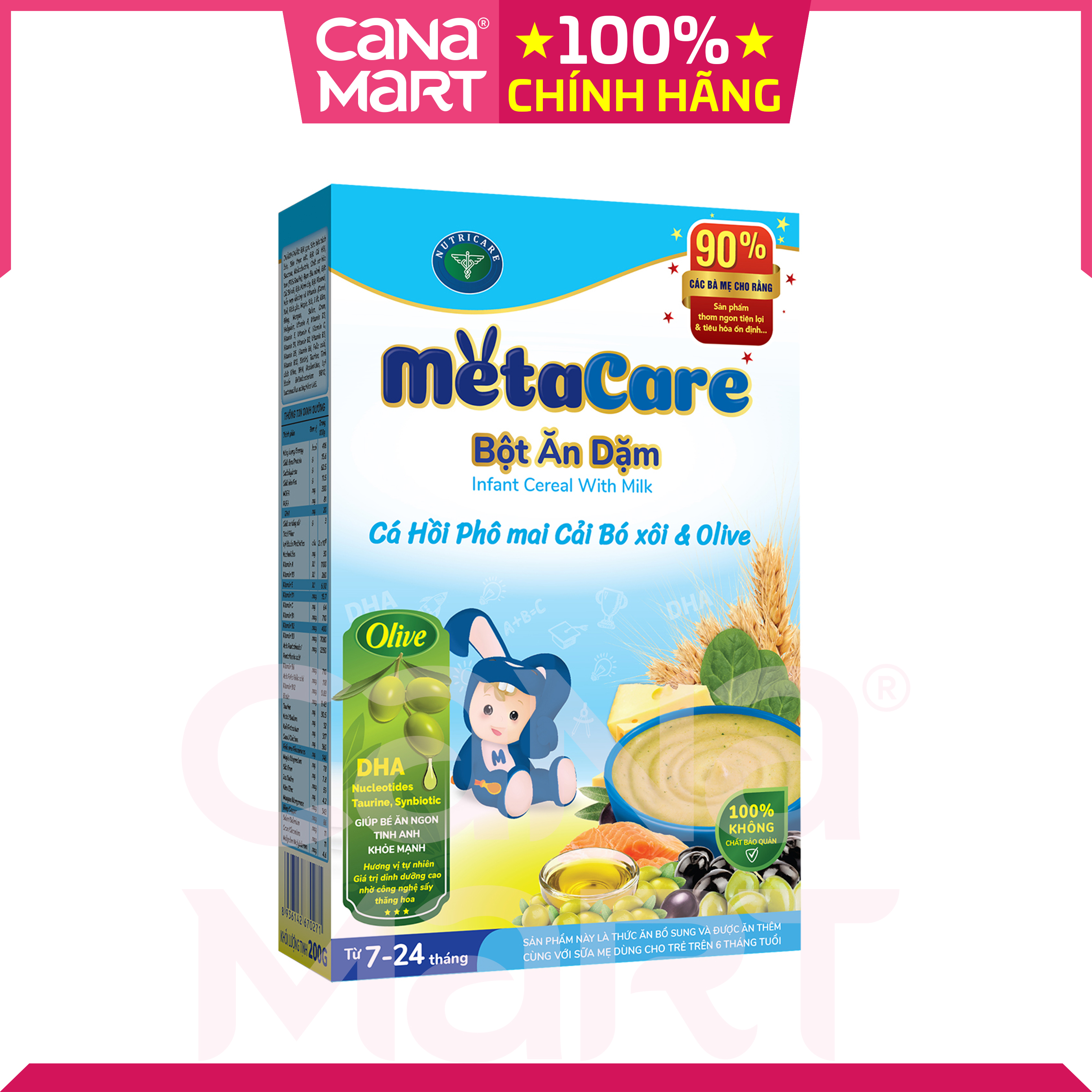 Bột ăn dặm tốt cho bé Nutricare Metacare Cá hồi phô mai cải bó xôi & olive (200g)