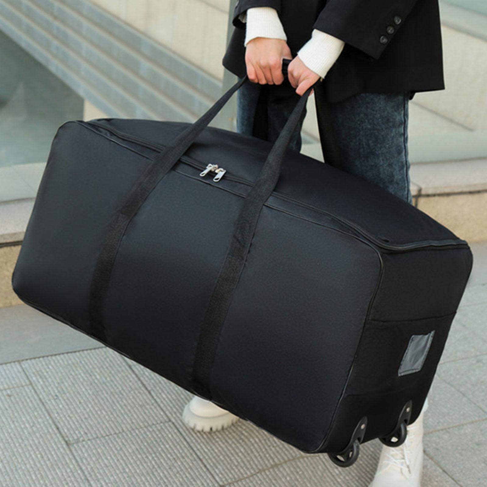 Large Capacity Travel Duffel Bag with Wheel Portable Oxford Cloth Handbag Foldable Rolling Duffle Bag for Camping Sports Travel Gym Outing