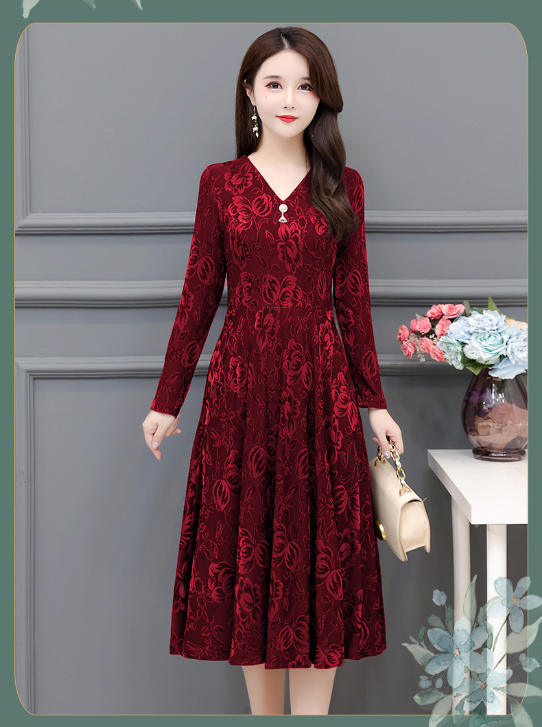 Váy Hoa Dài Che Bụng Cổ V Thanh Lịch Cho Mẹ VH17 - Hàng Quảng Châu Cao Cấp