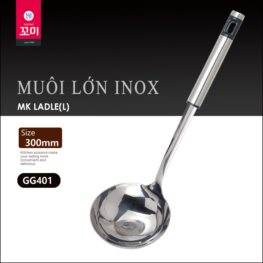 Muôi múc canh cỡ lớn dài 30 cm, rộng 8 cm bằng thép không gỉ an toàn sức khỏe GGOMi Hàn Quốc GG401