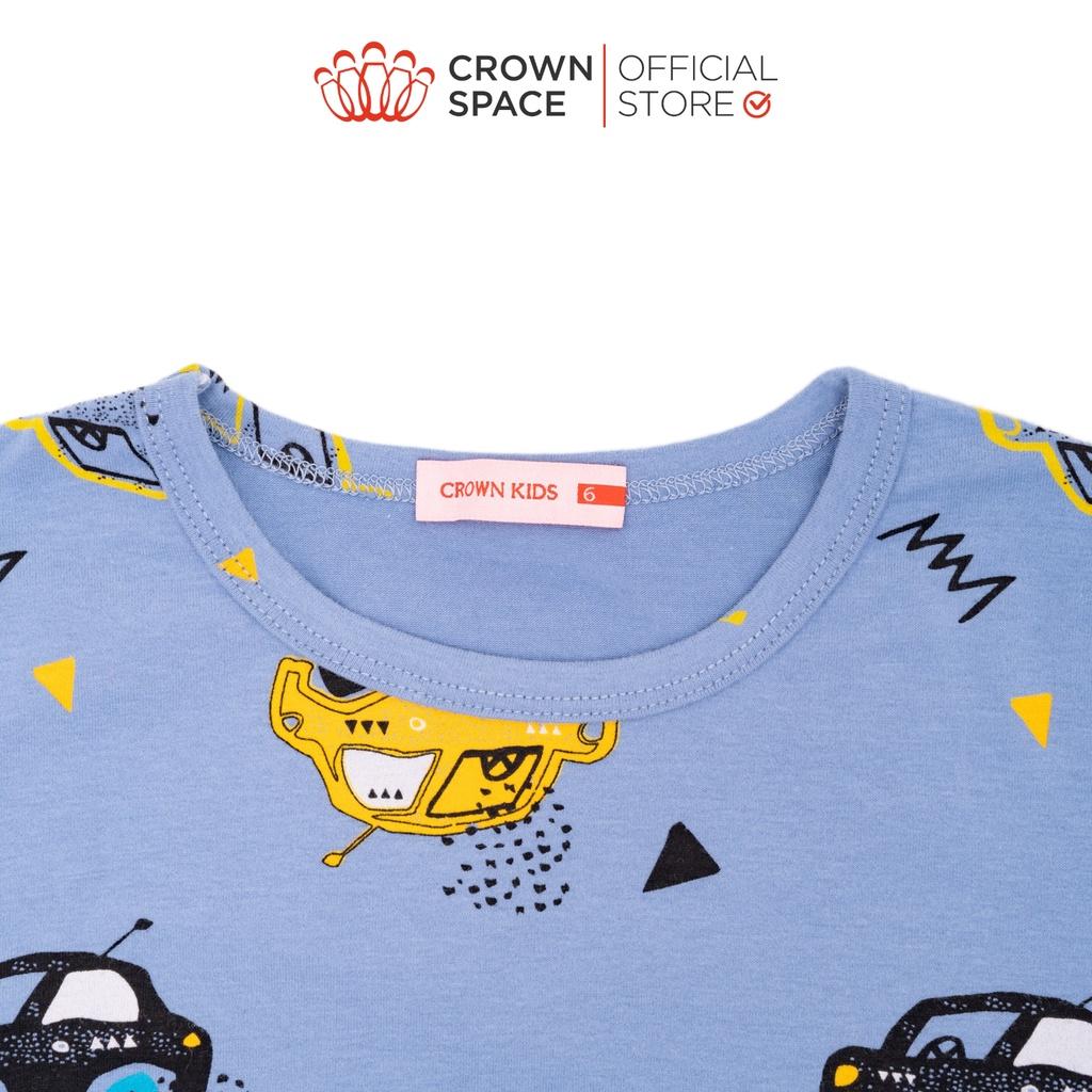 Bộ Mặc Nhà Dài Tay Bé Trai Crown Space Cao Cấp Xanh Pastel - Cotton Thoáng Mát Hình Khủng Long CKBL5911709 Size 19-27Kg