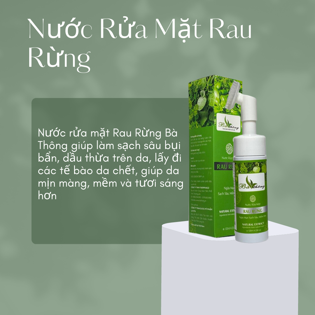 Sữa rửa mặt cho da mụn, da dầu mụn Rau rừng Bà Thông thiên nhiên 120ml đầu cọ mềm