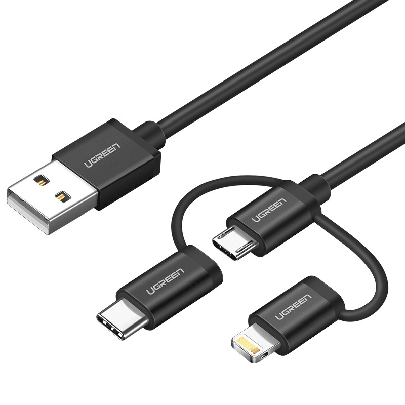 Dây cáp chuyển đổi (3 trong 1) USB 2.0 sang Lightning, Micro USB, Type-C dài 1m UGREEN US199 30784 - Hàng chính hãng