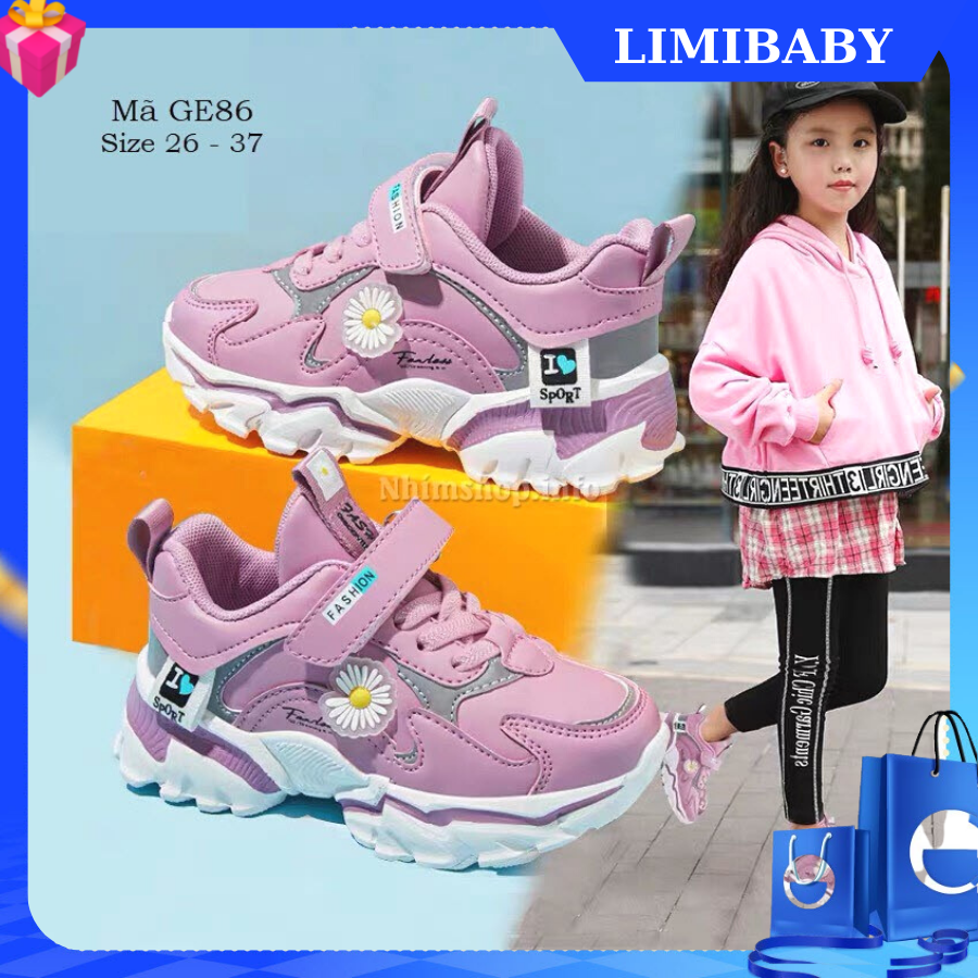 Giày thể thao bé gái dáng sneaker năng động đế Eva siêu nhẹ màu tím họa tiết hoa cúc cho trẻ em 3 - 12 tuổi GE86