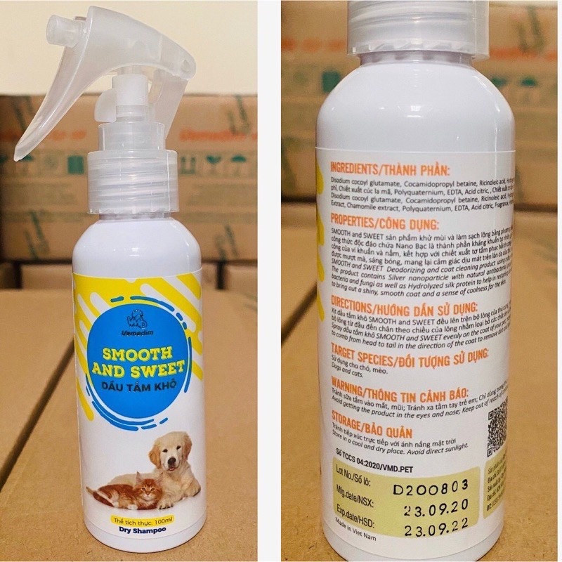 DẦU XỊT TẮM KHÔ CHO CHÓ MÈO KHÔNG DÙNG NƯỚC , KHỬ MÙI , SẠCH LÔNG SMOOTH AND SWEET - SP005311
