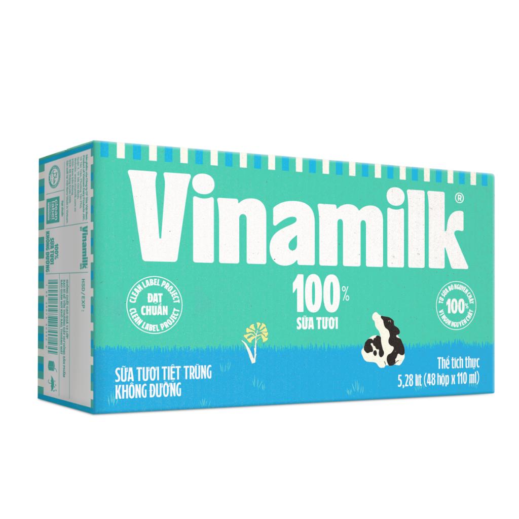 Thùng 48 Hộp Sữa tươi tiệt trùng Vinamilk 100% Không đường 110ml