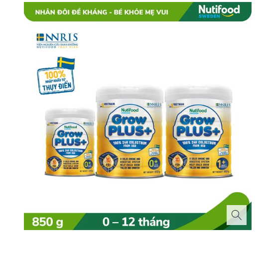 Sữa Bột GrowPLUS+ Vàng loại 0+ Sữa Non Tăng Đề Kháng 0-12 Tháng Lon 850g