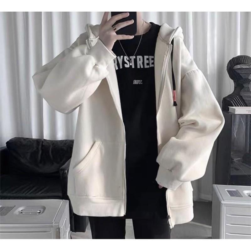 Áo khoác dây kéo nỉ lót bông Trơn unisex