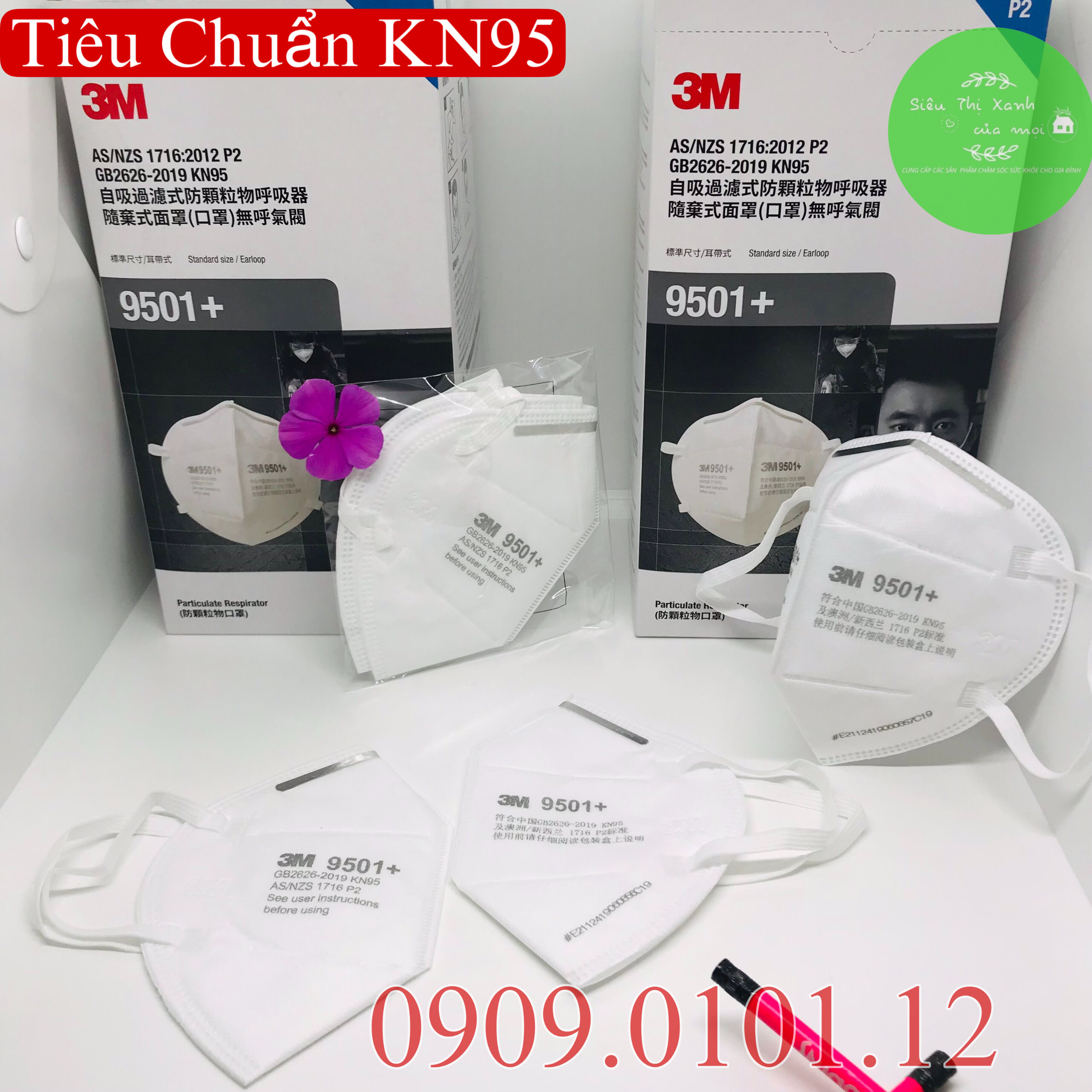 Khẩu trang 3m 9501+ cao cấp, Kn95 chính hãng đạt tiêu chuẩn AS/NZS FFP2