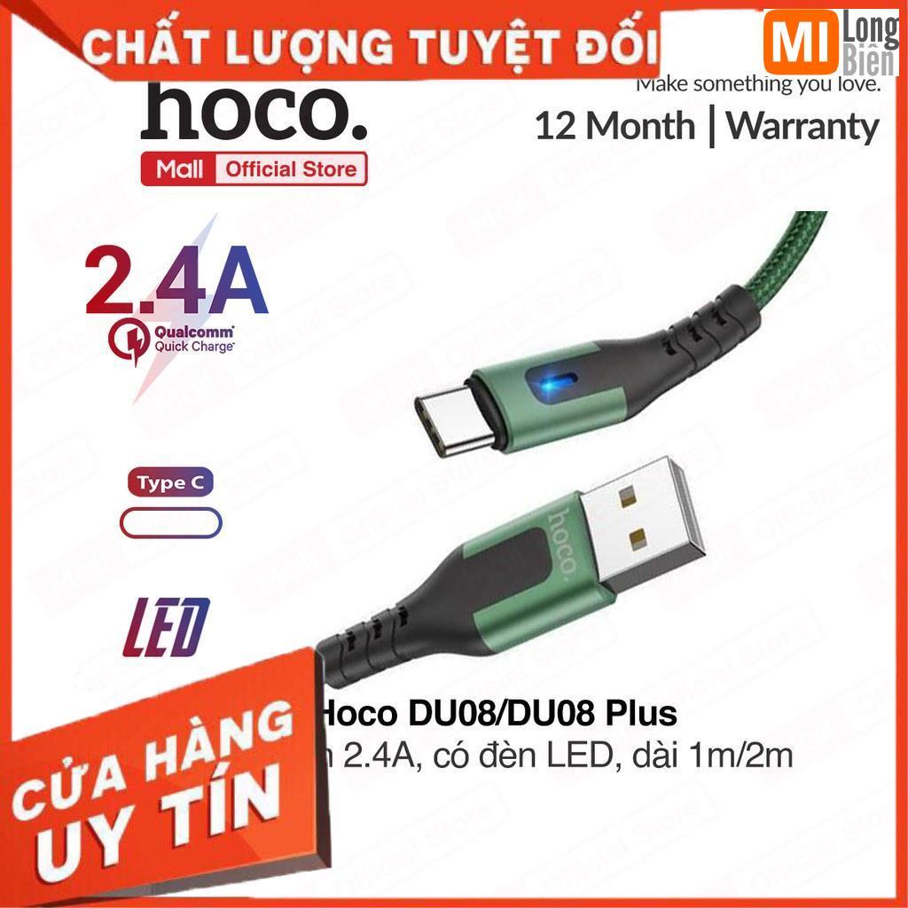 Cáp sạc Hoco DU08/DU08 Plus Type-C USB, hỗ trợ sạc nhanh 2.4A, dây bọc dù chống đứt, gập, có đèn LED báo sạc dài 1m/2m