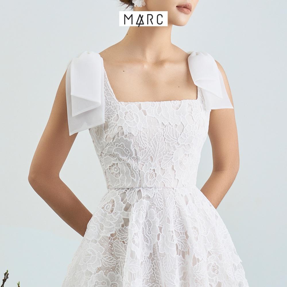 Đầm nữ MARC FASHION ren midi 2 dây phối nơ vai CBLH112222