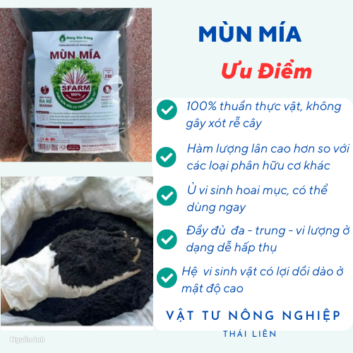 Phân hữu cơ mùn mía Sfarm ủ vi sinh, phân bón thuần thực vật 100% mía đường giúp cây trồng dễ ra hoa, đậu quả - Túi 2kg