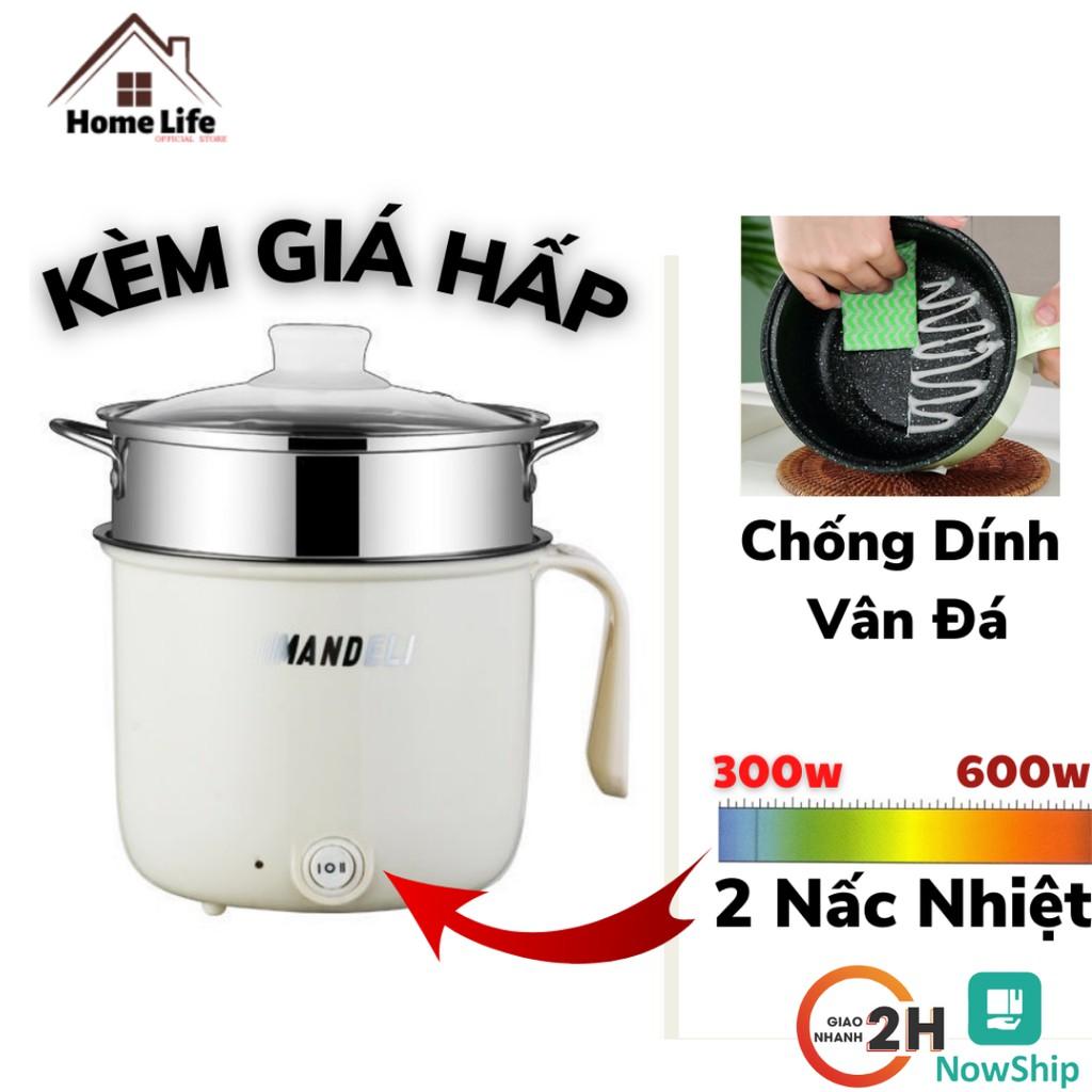 Nồi Nấu Cơm Mini Mandeli, Ăn Lẩu, Chiên, Xào, Hấp - Nồi Chống Dính Vân Đá Dung Tích 1,8l Kèm Giá Hấp Đa Năng