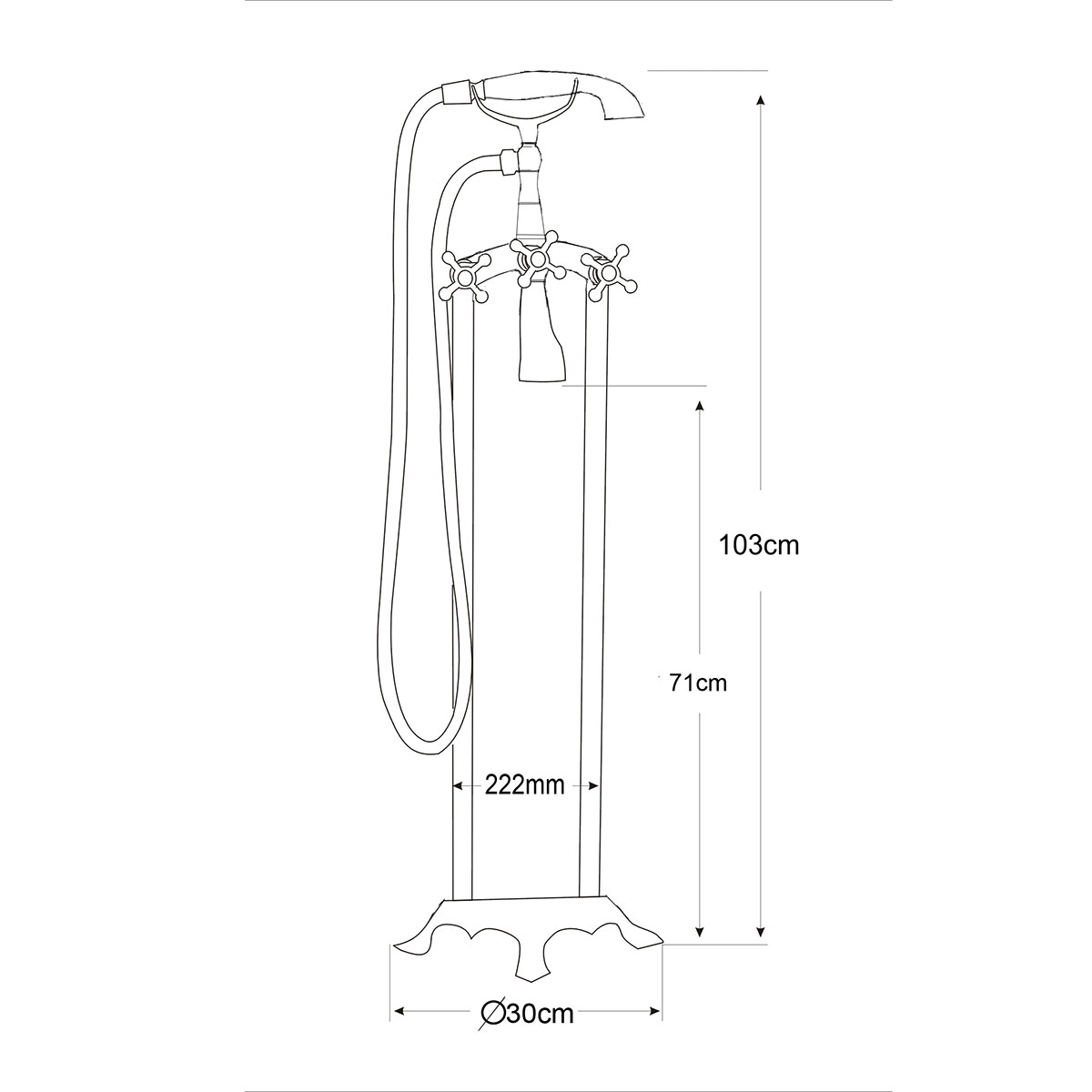 Vòi bồn tắm gắn sàn với sen cầm tay bằng đồng - 4209