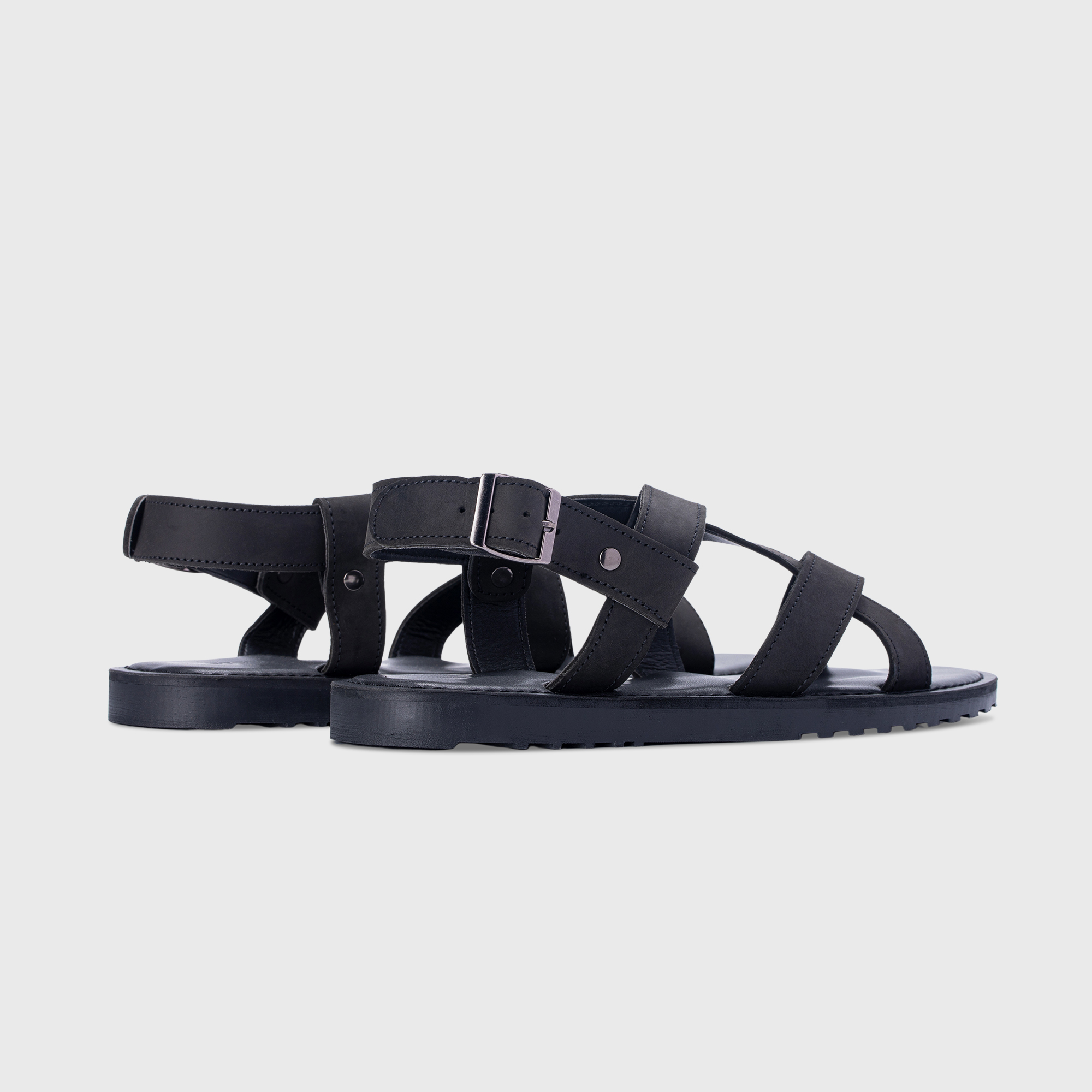 Sandal da bò 100% nam STEELER - sandal unisex S9 ĐEN - chất liệu da bò sáp, đế cao su.