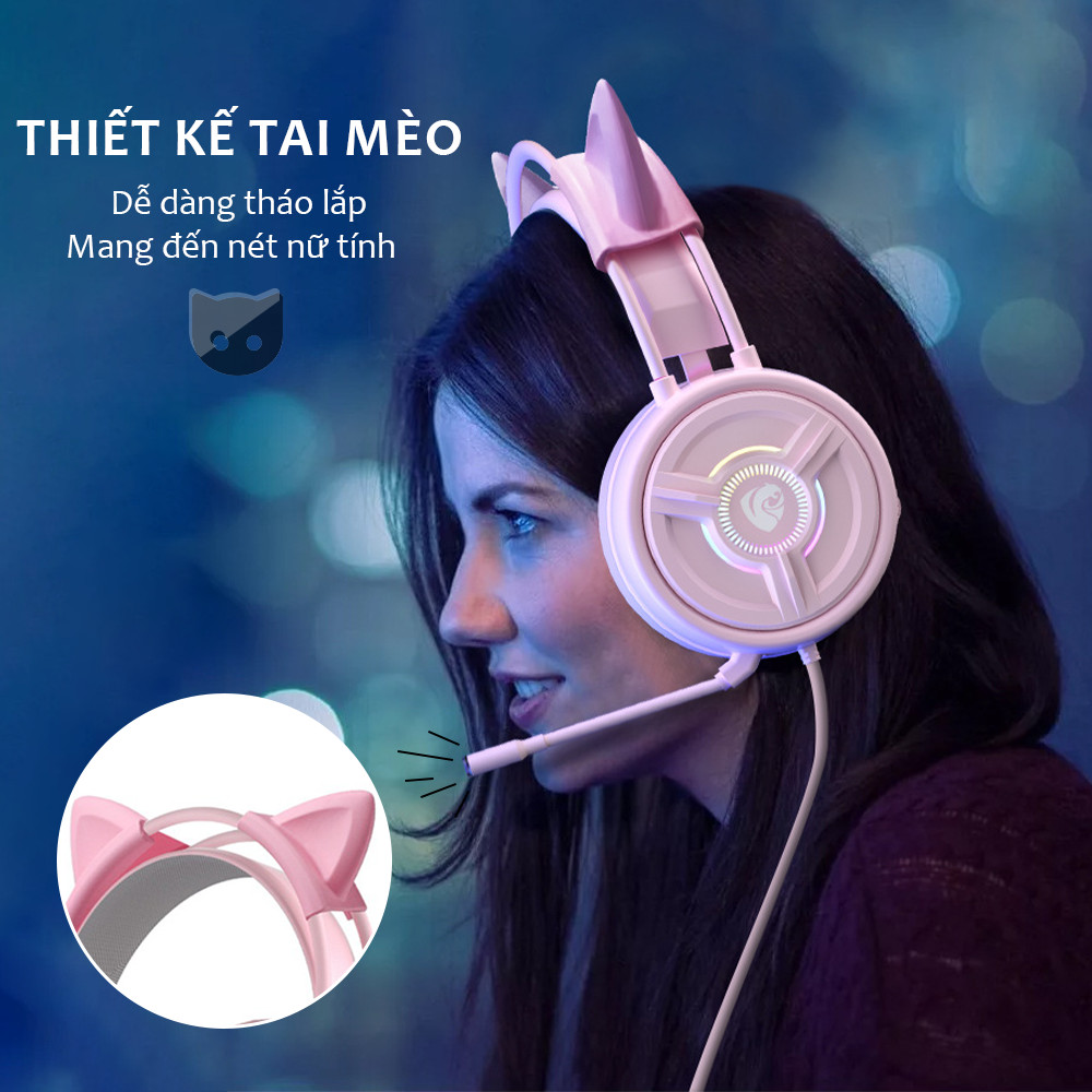 Tai Nghe Chụp Tai Có Dây Chơi Game Gaming Có Mic Micro Máy Tính USB The Deosd - Hàng Chính Hãng