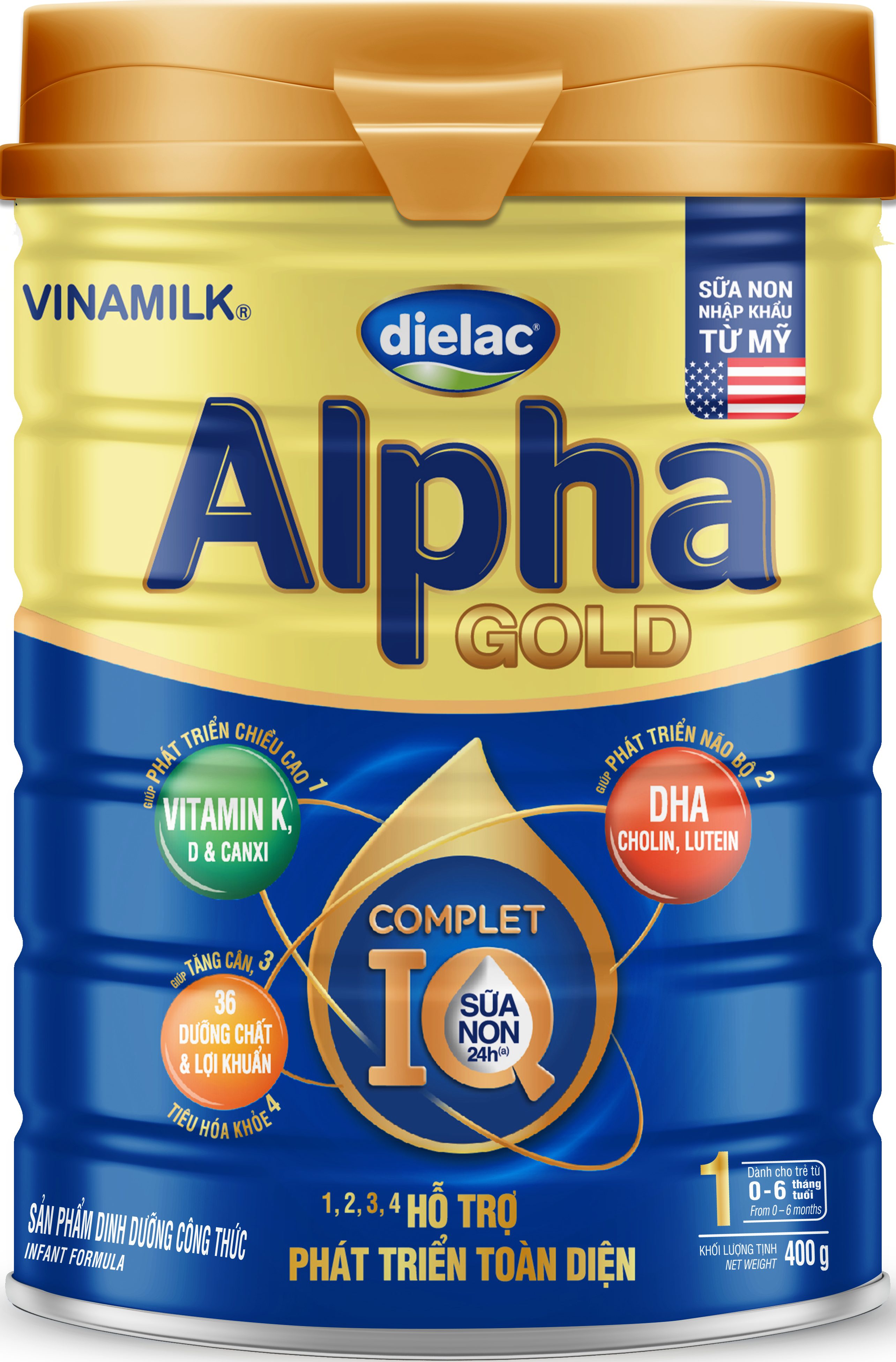 Sữa Bột Vinamilk Dielac Alpha Gold IQ Step 1 Hộp Thiếc