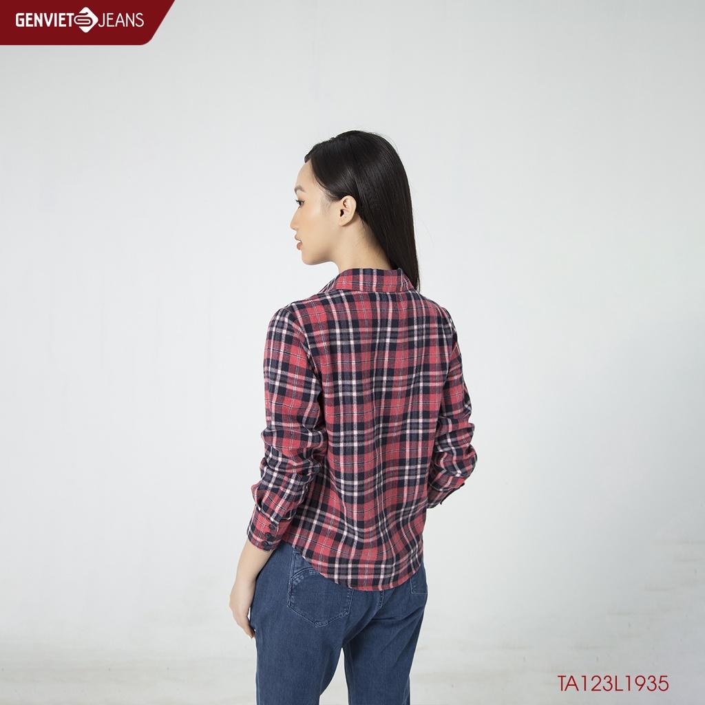 Áo Sơmi Dài Tay Nữ Mặt Vải Cào Lông GENVIET TA123L1935